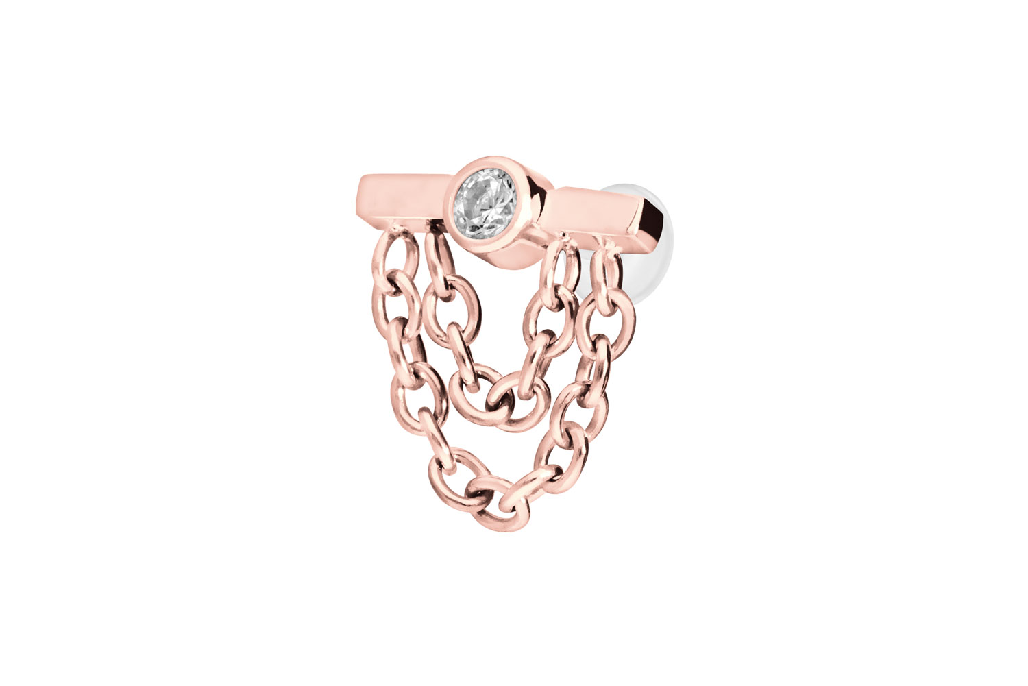 PTFE Labret Piercing mit Innengewinde + Titan-Aufsatz BALKEN + KRISTALL + 2 KETTEN